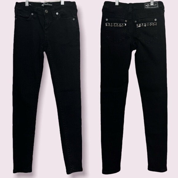 Affliction Raquel Low Rise Black Skinny Jeans Beaded Denim Womens Size 25 - Picture 1 of 12